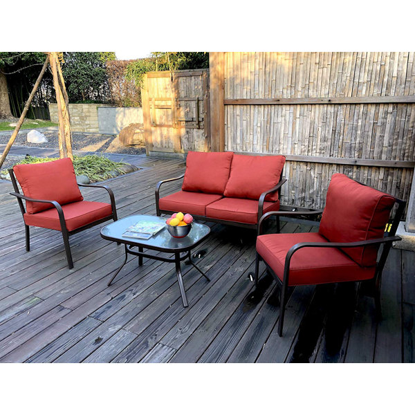 Ebern Designs Sonrisa Patio 4 PC Padded Conversation Set Outdoor